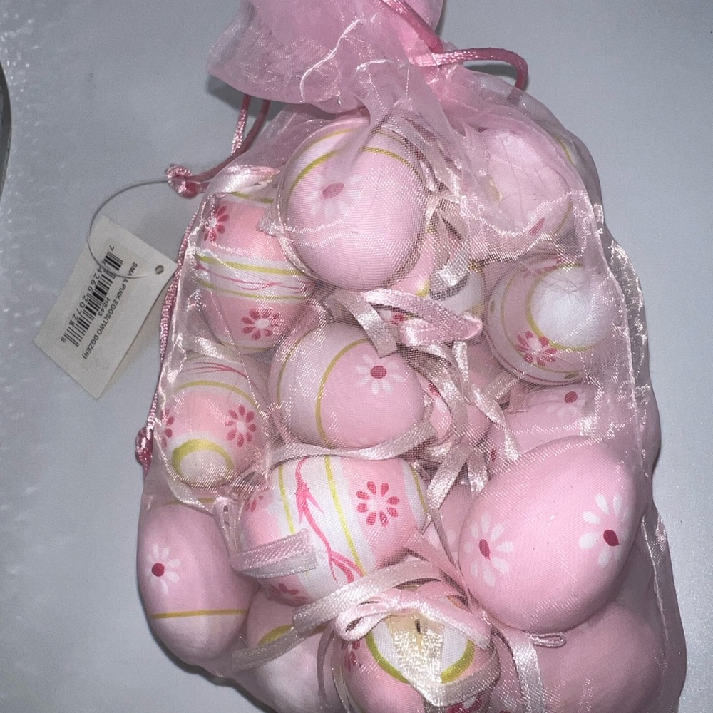 Pink Floral Fabric Easter Egg Set in Organza Bag